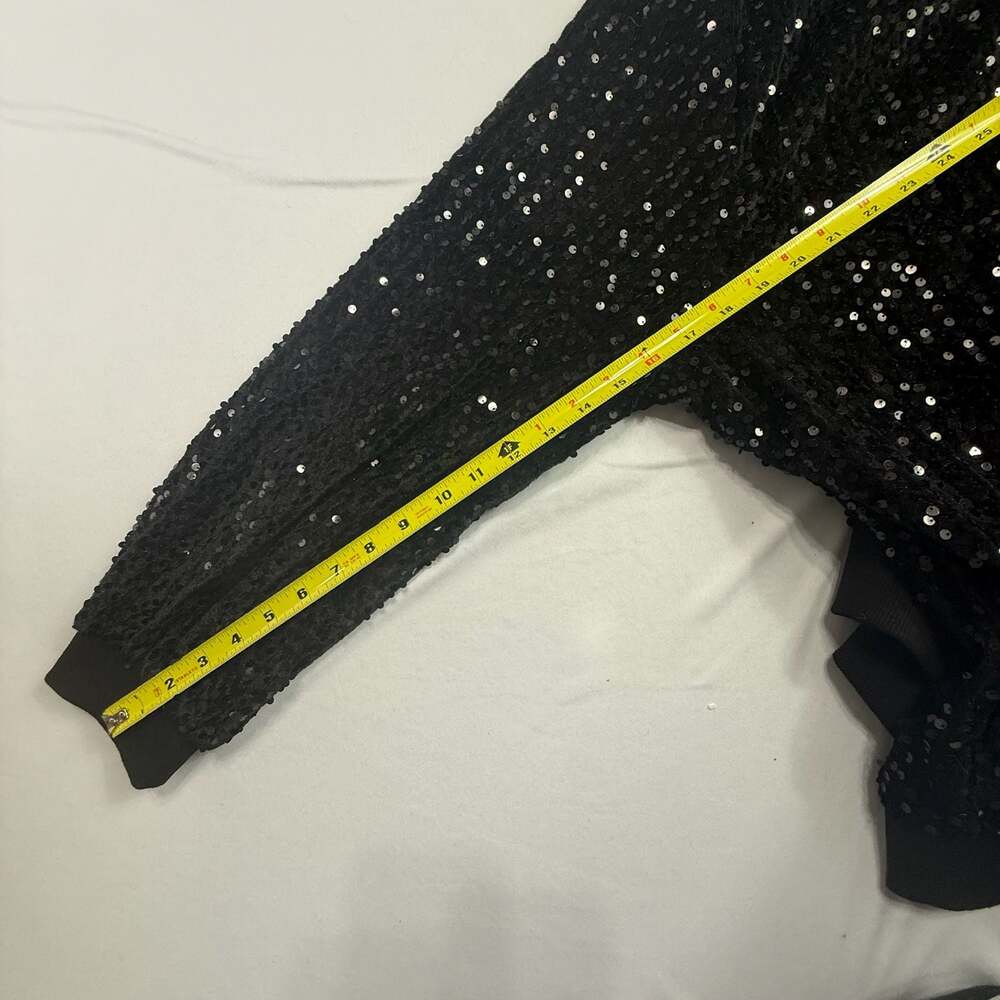 IN'VOLAND Women's Plus Size Sequin Bomber Jacket Black 20W - Picture 8 of 9